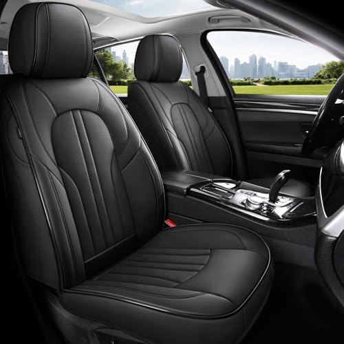 Car Seat Cover Full Set, Leather Car Seat Cover, Waterproof Seat Covers, Car Seat Cushion, Nappa Leather Seat Covers Car Seat Protector Universal Fit Most Cars Black