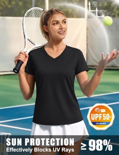Women's V-Neck T Shirt Short Sleeve UPF 50+ Quick Dry Workout Tops