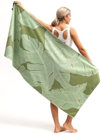 2 Pack Microfiber Beach Towel, Quick Dry Travel Towel Large Sand Free Towel for Beach, Camping, Swim Pool, Gym, Sports& Yoga 71"x32", Palm