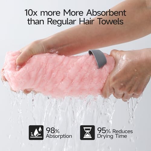 3 Pack Microfiber Hair Towels - Extra Large Hair Towel Wrap for Women, 24x42 inch Hair Towels with Elastic Strap, Super Soft Hair Drying Towels for Long, Thick, Curly Anti Frizz Turbans