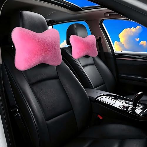 2 Pack Cute Car Neck Pillows Soft Plush Headrest Cushions for Neck Support Adorable Car Interior Decor Accessories(Pink)