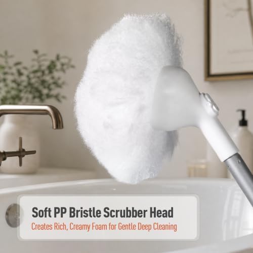 Shower Scrubber with Long Handle, Soft Bristles for Tub & Tile