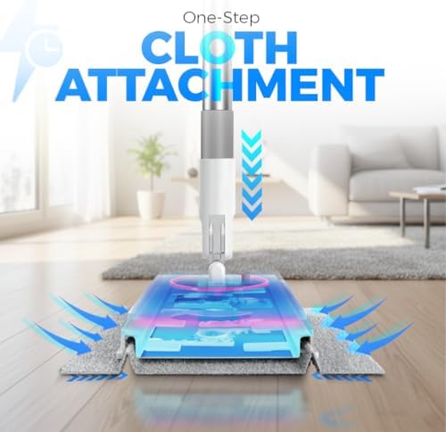 FlexiClamp Sweep & Mop Kit - Durable Cleaning Tool for Hardwood, Tile, Marble & Laminate Floors, Home, Kitchen Cleaning Essentials. (Include 10 Dry Cloths)
