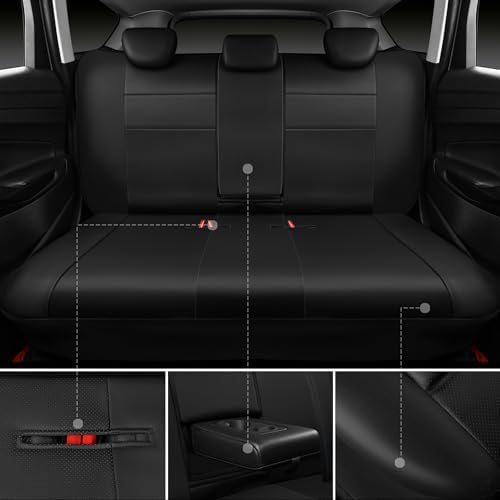 Leather Seat Covers Full Set Universal Water Resistant 3D Foam Back Support, Luxury Comfort Automotive 5 Seat Covers All Season Fit for SUV,Sedan,Van, Airbag Compatible Elegance(Pure Black)