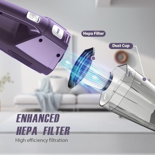 Handheld Vacuum Cordless – Car Vac Portable with 8KPA & Multi Accessories & Low Noise, Lightweight Hand Held Vacuum Cordless Rechargeable for Car/Home/Dust/Pet Hair, Mine Portable Vacuum