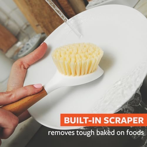 Full Circle Kitchen Dish Brush, Bamboo Handle & Strong Bristles, White 2pk