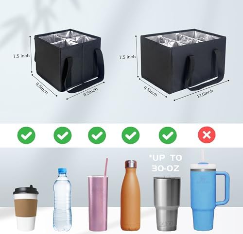 Reusable Drink Carrier with Adjustable Dividers, 4 Cups