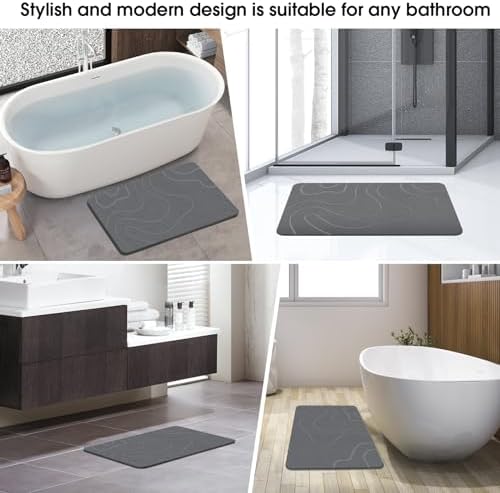 Stone Bath Mat for Bathroom, Diatomaceous Earth Shower Mat, Quick Dry, Grey