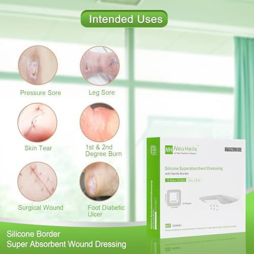 Silicone Wound Dressing 5x5 Inch, 10 Pack for Bed Sores Latex Free