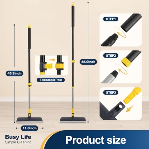 Floor Scrub Brush Telescopic Handle 2 in 1 Scrape Brush 55.9 inch
