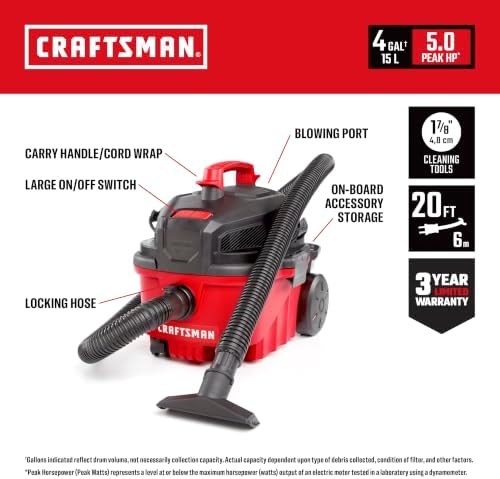 CMXEVBE17040 4 Gallon 5.0 Peak HP Wet Dry Shop Vacuum