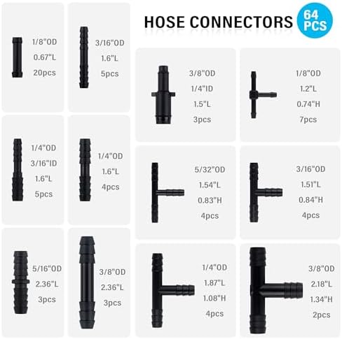 Multipurpose Vacuum Line Kit,6PCS 5Ft Vacuum Hose Automotive+64PCS Vacuum Line Connectors,Max 130PSI Silicone Hose for Variety Car Piping System Automotive Replacement Vacuum Hoses (70PCS)