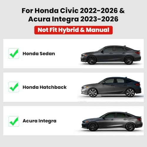 All Weather Floor Mats for Honda Civic 2022-2026 - Gasoline | Full Surround TPE Mats, Tall Walls, 3D Custom Fit, Non-Slip, Easy Clean, Tool-Free Install, Vehicle-Specific Accessories