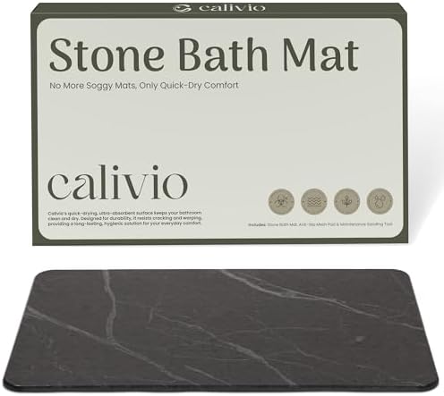 Quick Dry Shower Stone Bath Mat, Super Absorbent & Non-Slip 24 x 16 Inch Diatomaceous Earth Mat, Durable & Easy to Clean Diatomite Bath Mat for Bathroom Floor/Kitchen (Charcoal)