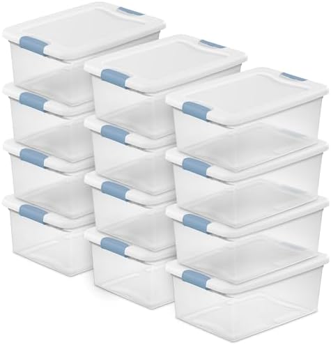 Latching Box with Lids for Home and Office, 15 Quart, 12-Pack