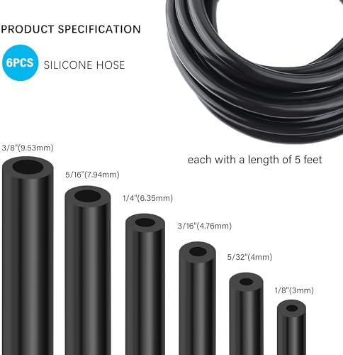 Multipurpose Vacuum Line Kit,6PCS 5Ft Vacuum Hose Automotive+64PCS Vacuum Line Connectors,Max 130PSI Silicone Hose for Variety Car Piping System Automotive Replacement Vacuum Hoses (70PCS)