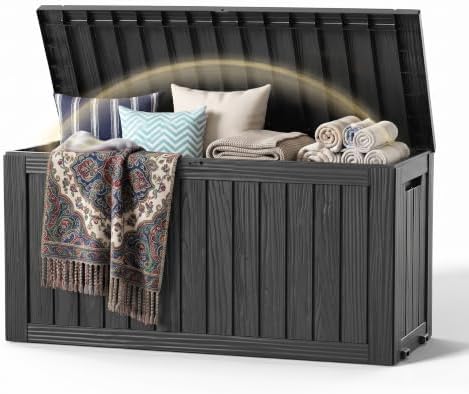 135 Gallon Deck Boxes Outdoor Waterproof Storage Box with Wheels