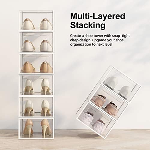 12 Pack Shoe Storage Box, Clear Plastic Stackable Shoe Organizer for Closet, Space Saving Foldable Shoe Rack Sneaker Container Bin Holder