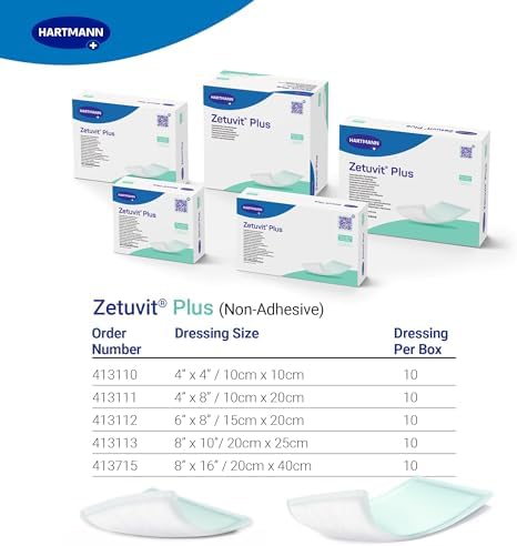 Zetuvit Plus Superabsorbent Wound Dressing – High-Absorbency Sterile Pads (Non-Adhesive/Non-Border) for Moderate to Heavy Exudate – 4 x 4 in., Box of 10