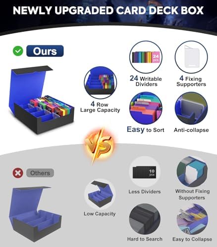 Trading Card Storage Box for MTG, 3000+ Card Organizer, Black Blue