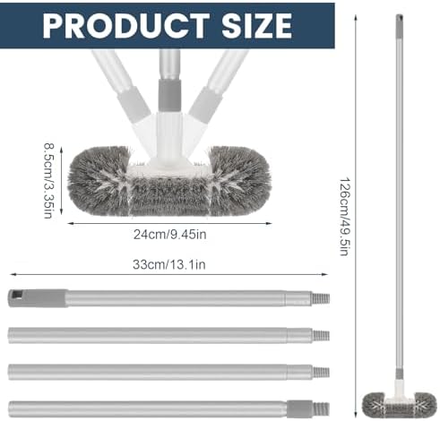 Deck Brush with 51" Long Handle 360° Cylindrical Scrub Cleaner Tool for Cleaning Boat Pool Bathroom Ground 120° Swivel Floor Scrubber for Tile Grout Patio Tub Spa Adjustable Pole