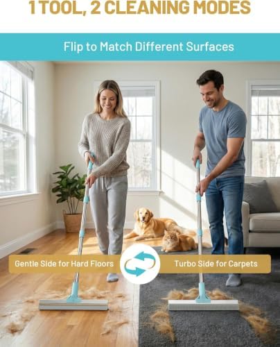 Carpet Rake for Pet Hair Removal, Dual-Sided Rug Rake Scraper Broom