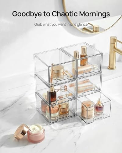 2 Pack Small Clear Stackable Storage Drawers for Desk, Countertop