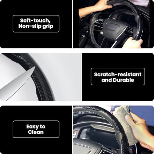 Carbon Fiber Steering Wheel Cover 3PCS Set – Anti-Slip, Scratch-Resistant, Universal Fit for 14–16 Inch Wheels – Interior Car Accessories for Cars, SUVs, Trucks (Black)