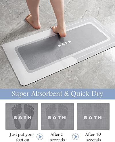 Bath Mat-Bath Mat Rug Non Slip Super Absorbent Stain Resistant Quick Dry Thin Bathroom Rug-Bath Mats for Bathroom Floor Bathtub Vanity-Bathmat Bath Rug Easy Care 17"x35" Grey