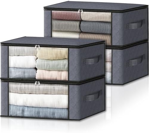 4-Pack Clothes Organizer Storage Bags, 35L Storage Bins,Gray