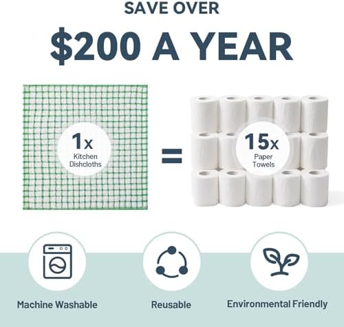 16 Pack 100% Cotton Kitchen Dish Cloths, 12 x 12 Inch