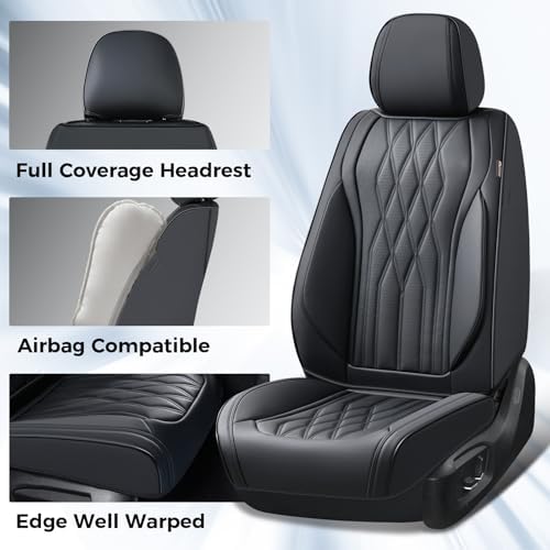 Seat Covers FullSet, 5 Seats Car Seat Protector, Waterproof Nappa Leather Cushion, Front & Rear Fit for Most Sedans SUV Pick-up Truck-Black