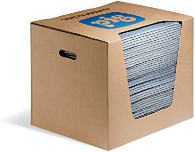 Super Absorbent Mat Pads in Dispenser Box | 50 Oil Spill Mats | 15" x 19" Perforated Pads | Each Pad Absorbs 43 oz | Total Absorbency is 17 Gallons | Heavyweight | PMB30127