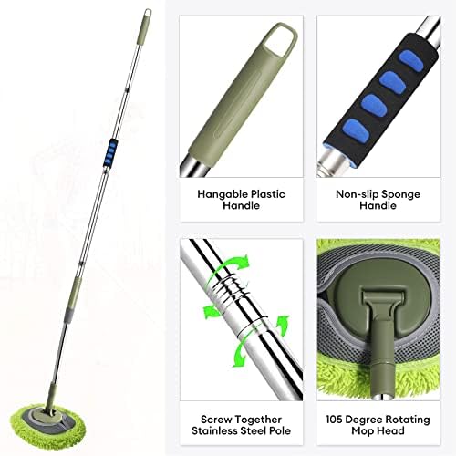 66'' Wall Mop with Long Handle,Ceiling Dust Mop with 15° Labor-Saving Elbow