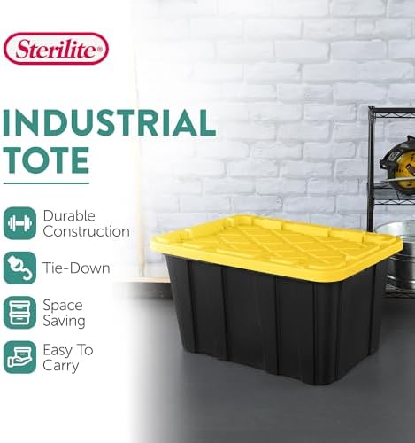 Industrial Storage Tote with Lids for Garage, 27 Gallon, 4-Pack