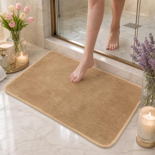 Bathroom Rug 20x32,Super Absorbent Quick Dry Non Slip Bath Mat,Dark Beige