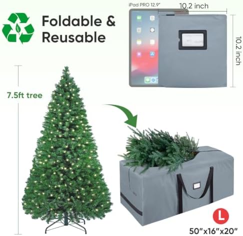 7.5 ft Christmas Tree Storage Bag, Heavy Duty 900D Oxford Fabric with Reinforced Handles and Dual Zippers Wide Opening, Extra Large Storage Container for Trees and Decorations (Grey)