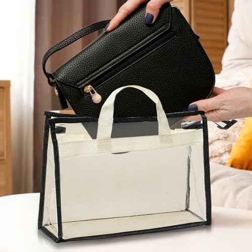 12 Pack Clear Handbag Storage Organizer, Dust Bags for Handbags, Transparent Purse Organizer for Closet, Hanging Handbags Dust Cover Bags with Zipper, Handles and Hooks