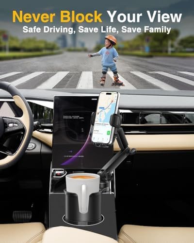 2-in-1 Cup Phone Holder for Car, 360° Adjustable Car Phone Mount