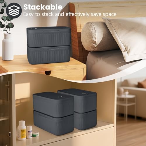 Small Lock Box,Lockable Storage Box with Combination Code for Medication Safe, Medicine Lock Box for Pills/First Aid Kits/Food/Snack Phone Jail,Locked Container for Home/Fridge/Office (Gray)