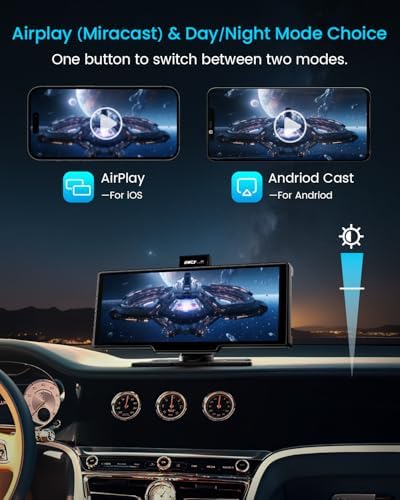 IK7 10-Inch Wireless Apple CarPlay Screen, Android Auto, 4K Dash Cam