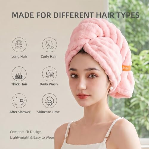 Two Hair Drying Towels, one Sky Blue and the Other Rose Pink.