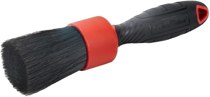 Maxshine Stubby Boar Hair Detailing Brush - Premium Detail Brush with 100% Natural Boar Hair Mixed Fiber for Auto Detailing, Wheels, Engine, Interior, Air Vents Cleaning - Bestselling Tool - Red