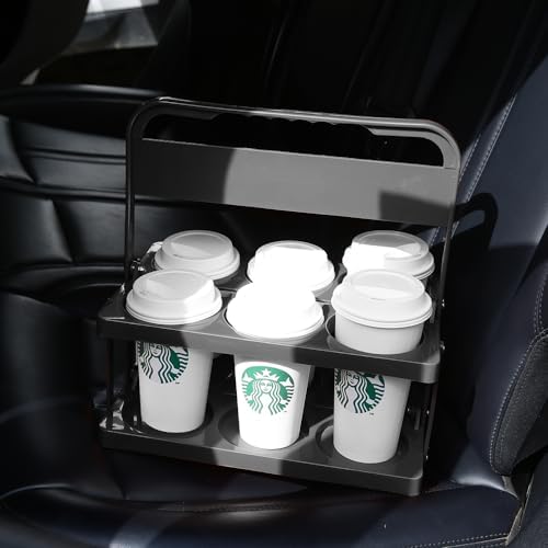 6 Cup Drink Carrier with Handle, Plastic Cup Carriers for Drinks