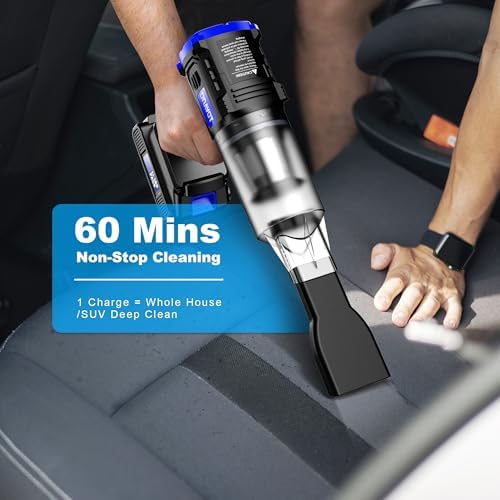 Car Vacuum Cordless, 35000PA Strong Suction Handheld Vacuum with 2 Detachable Batteries, 60Min Runtime Portable Vacuum Cleaner for Car Detailing, Pet Hair, Home Couch & Office, 350ML XL Dust Cup