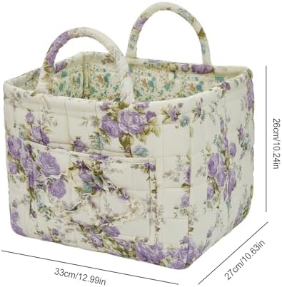 Car Storage Basket for Back Seat, Aesthetic Fabric Storage Basket for Clothes, Diapers & Toys, Multi-Purpose Quilted Basket - Boho Organizer Tote for Home, Travel & Picnic (D)