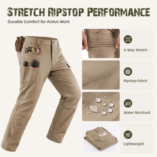 Men's Tactical Cargo Work Pants Stretch Fishing Pants Water Resistant