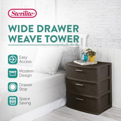 Wide 3 Drawer Weave Tower, Home Organizer, Espresso