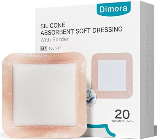 20 Count Silicone Super Absorbent Wound Dressing 6" x 6" - Large Adhesive Bandage for Heavy Exudate, Border Wound Care Pads for Pressure Sore and Post-Surgical Incisions