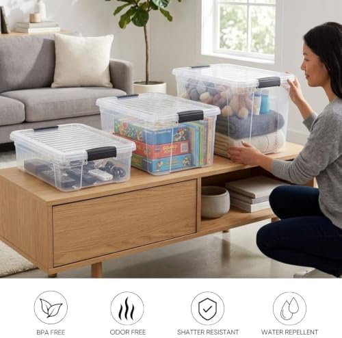 13.7 Qt Clear Plastic Storage Bins with Lids and Latches, Organizing Containers, Stackable Plastic Bin for Home, Garage, School, and Office